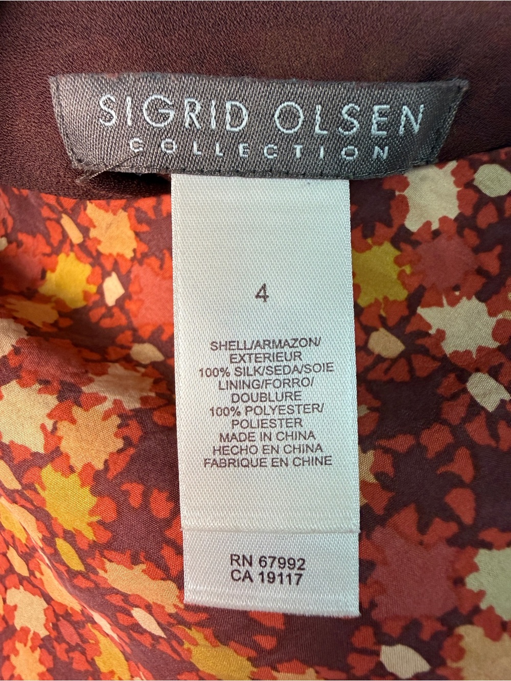 SIGRID OLSEN | Brown Rust Ditsy Floral Silk Tiered Ruffle Midi Skirt Boho Size 4 - Picture 4 of 6